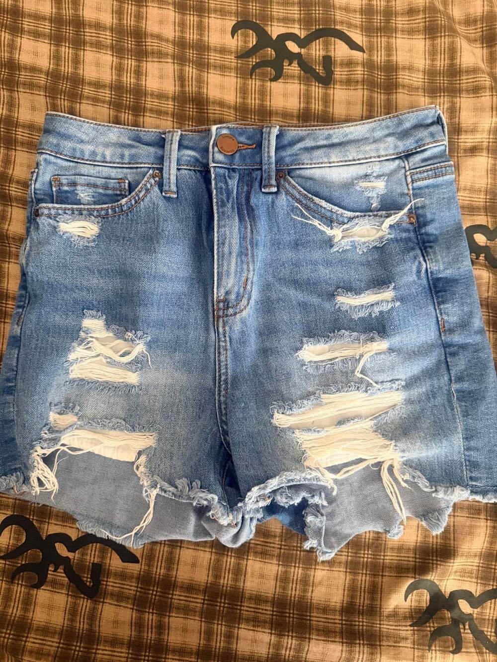 Simple Society Denim Shorts Size 3/26 Distressed High Rise Blue Jean